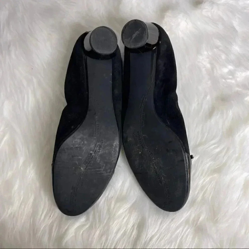 Stuart Weitzman Black Suede Ballet Flats with Brown Patent Toe - Picture 4 of 8